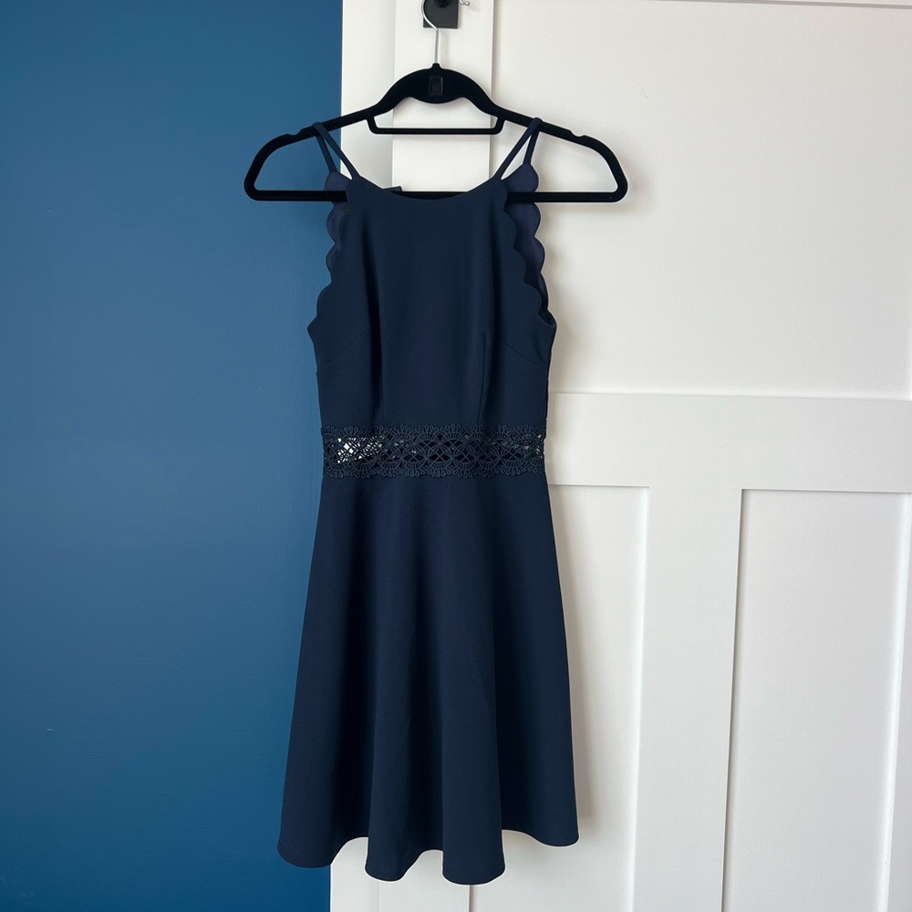 BCX navy dress with lace cut out size 1